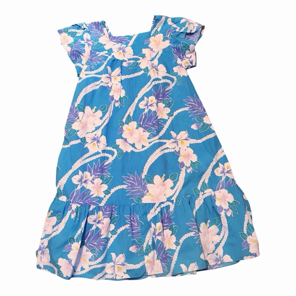 80s Vtg New Horizon Hawaiian Dress Teal lole Aloha Dress Made In Hawaii L